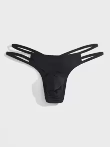 Men Criss Cross Back Thong - Black - View 5