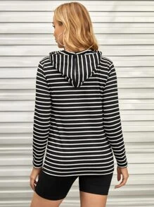 SHEIN Maternity Striped Print Drop Shoulder Nursing Pullover - Black - View 3