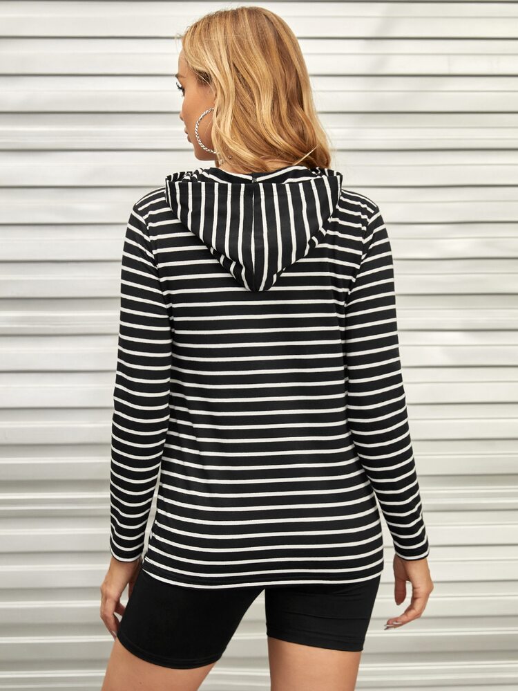 SHEIN Maternity Striped Print Drop Shoulder Nursing Pullover - Black - View 3