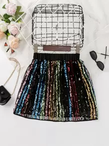 SHEIN Girls Colourful Sequin Skirt - Multicolor - View 1
