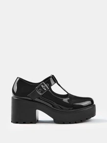 Cuccoo Women's Shoes Black Minimalist Buckle Decor PU Leather Versatile Platform Chunky Heeled Mary Jane Pumps - Black - View 3