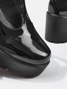 Cuccoo Women's Shoes Black Minimalist Buckle Decor PU Leather Versatile Platform Chunky Heeled Mary Jane Pumps - Black - View 4