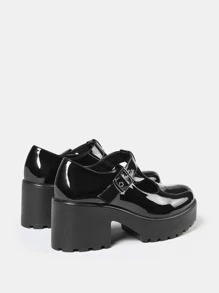 Cuccoo Women's Shoes Black Minimalist Buckle Decor PU Leather Versatile Platform Chunky Heeled Mary Jane Pumps - Black - View 5