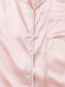 LuxeNights Plus Contrast Binding Satin Pyjama Set - Baby Pink - View 3