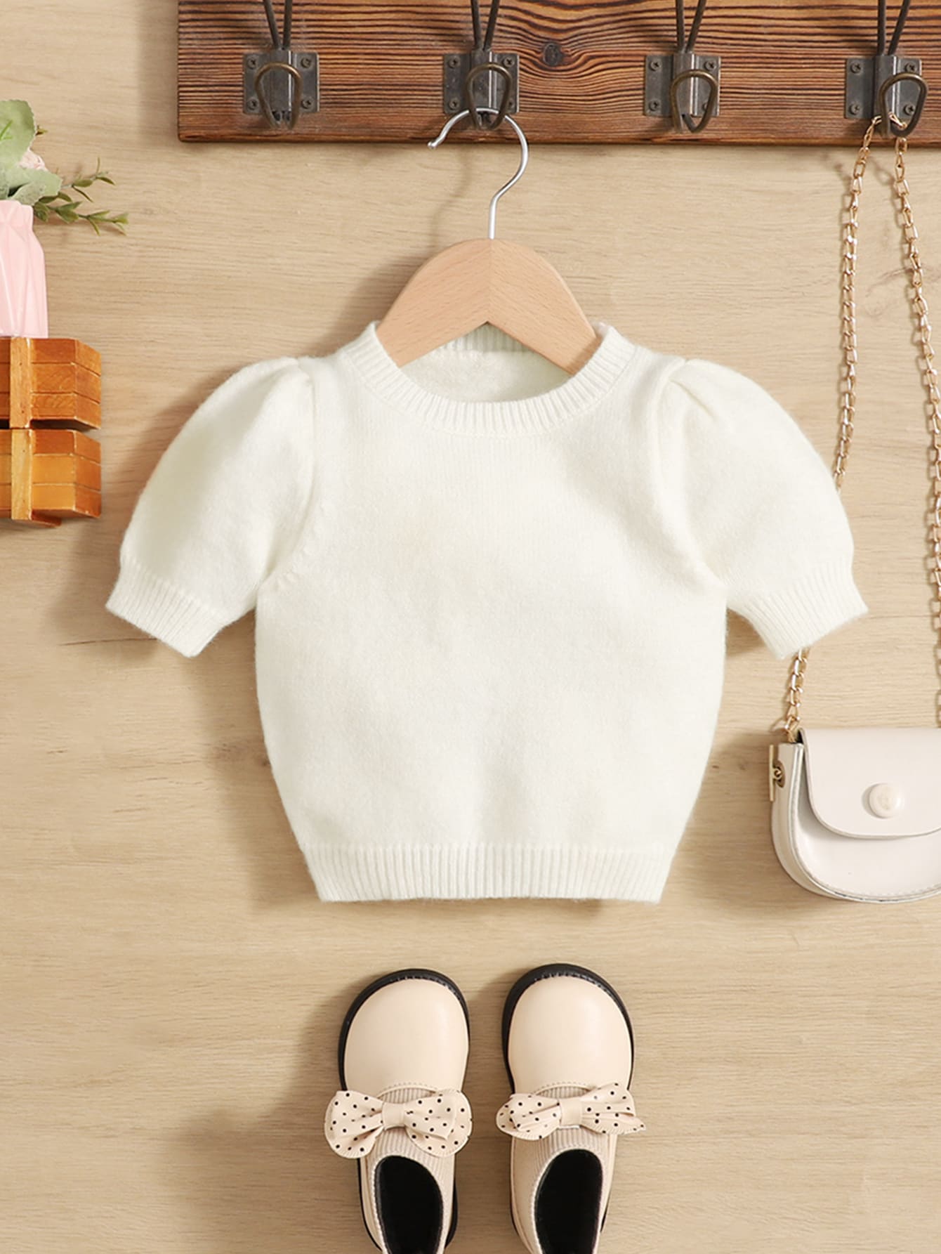 SHEIN Baby Puff Sleeve Knit Top - White - View 1