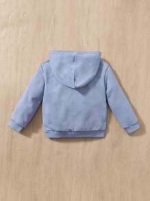 SHEIN 女婴爱心印花袋鼠口袋卫衣 - 淺藍色 - 查看 2