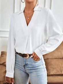 SHEIN Frenchy Camisa unicolor con cuello - Blanco - Ver 3