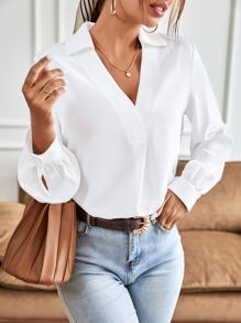 SHEIN Frenchy Camisa unicolor con cuello - Blanco - Ver 4