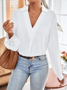 SHEIN Frenchy Camisa unicolor con cuello - Blanco - Ver 5