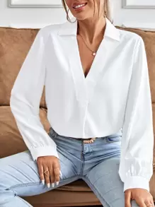 SHEIN Frenchy Camisa unicolor con cuello - Blanco - Ver 7