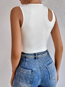 SHEIN BAE Áo hai dây Bất đối xứng Cắt ra màu trơn Giải trí - trắng - Xem 2