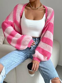 SHEIN EZwear Nữ Cardigans Khối Màu Giải trí - Hồng - Xem 1