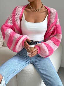 SHEIN EZwear Nữ Cardigans Khối Màu Giải trí - Hồng - Xem 4