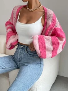SHEIN EZwear Nữ Cardigans Khối Màu Giải trí - Hồng - Xem 6