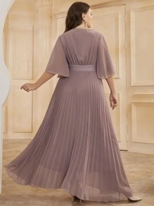 Modelyn 大碼蝴蝶袖百褶下擺雪紡連衣裙 - 淡紫色 - 查看 2