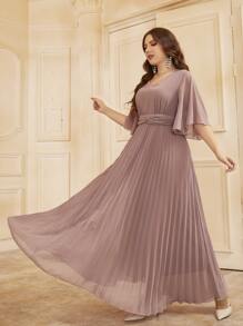 Modelyn 大碼蝴蝶袖百褶下擺雪紡連衣裙 - 淡紫色 - 查看 4