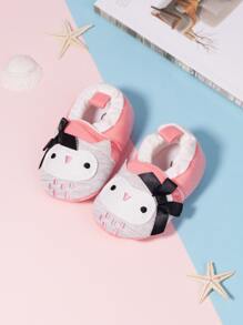 Infant Bow Decor Cartoon Embroidered Flats - Pink - View 1