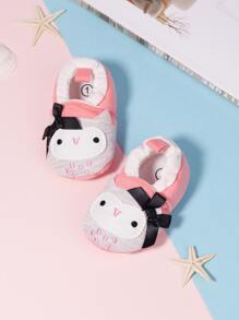 Infant Bow Decor Cartoon Embroidered Flats - Pink - View 2