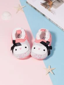 Infant Bow Decor Cartoon Embroidered Flats - Pink - View 3