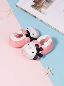Infant Bow Decor Cartoon Embroidered Flats - Pink - View 4