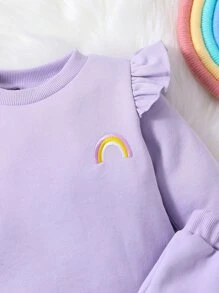Đứa bé gái Thêu cầu vồng Viền Ruffle Áo len & Quần nỉ - Màu tím hoa cà - Xem 3
