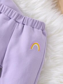 Đứa bé gái Thêu cầu vồng Viền Ruffle Áo len & Quần nỉ - Màu tím hoa cà - Xem 5