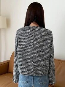 DAZY Áo khoác nữ Nút phía trước màu trơn Thanh lịch - Đen và trắng - Xem 2