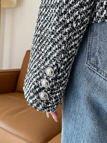 DAZY Áo khoác nữ Nút phía trước màu trơn Thanh lịch - Đen và trắng - Xem 5