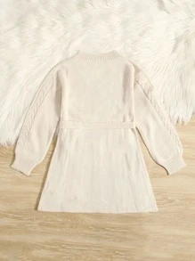 Girls Cable Knit Drop Shoulder Jumper Dress - Beige - View 2