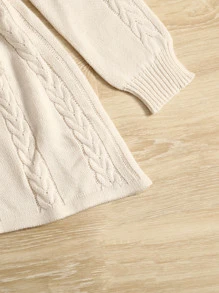 Girls Cable Knit Drop Shoulder Jumper Dress - Beige - View 3