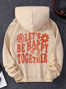 少女标语和卡通图案卫衣 - 卡其色 - 查看 1