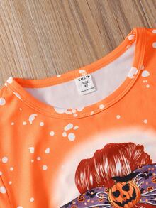 Girls Halloween Print Tee - Orange - View 4