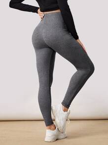 SHEIN 孕婦可調節彈性腰帶前打結緊身打底褲 - 深灰色 - 查看 2