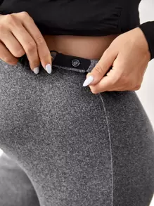 SHEIN 孕婦可調節彈性腰帶前打結緊身打底褲 - 深灰色 - 查看 3