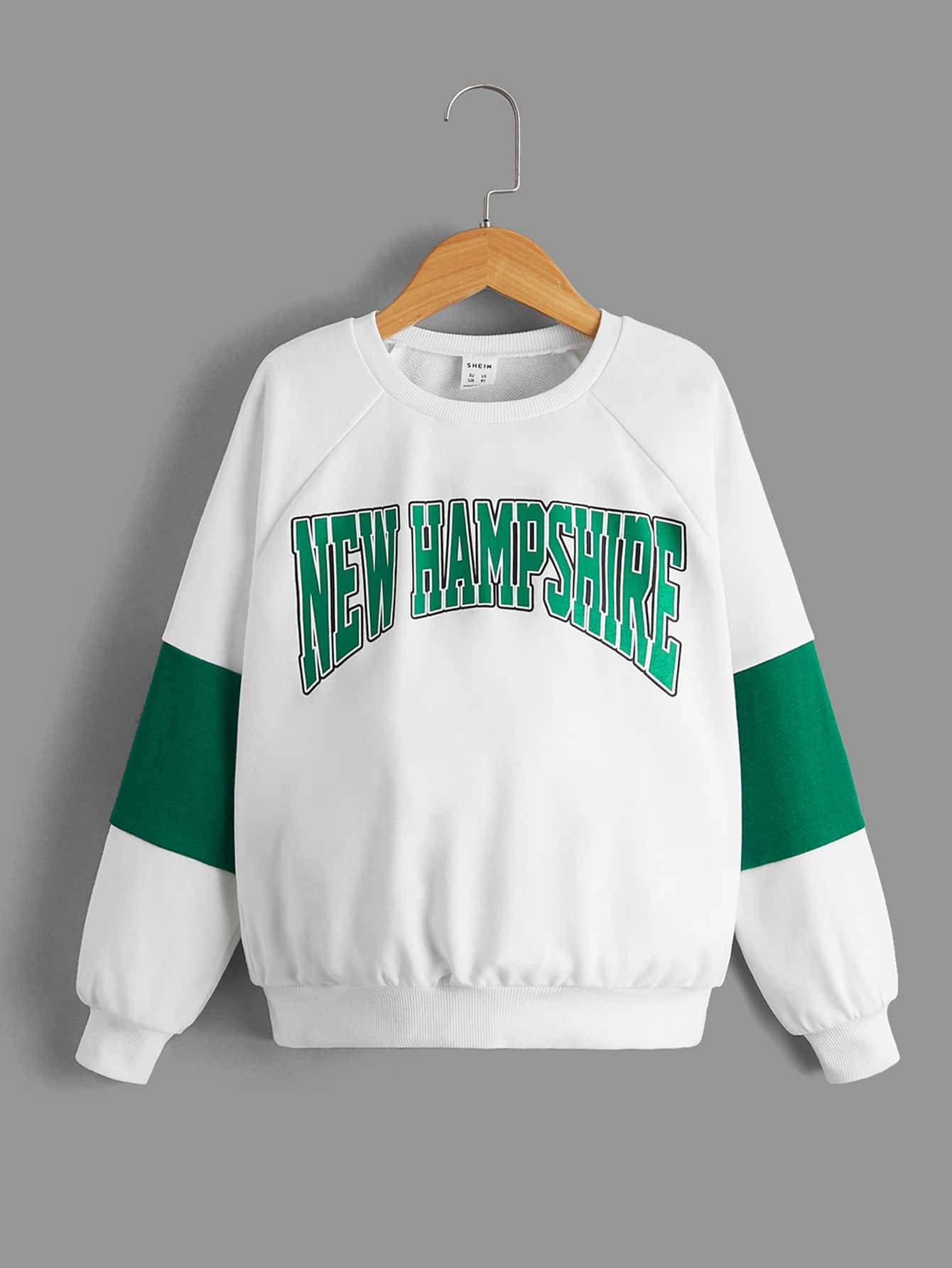 SHEIN Niñas Pullover con estampado de letra de manga raglán de color combinado - Blanco - Ver 1