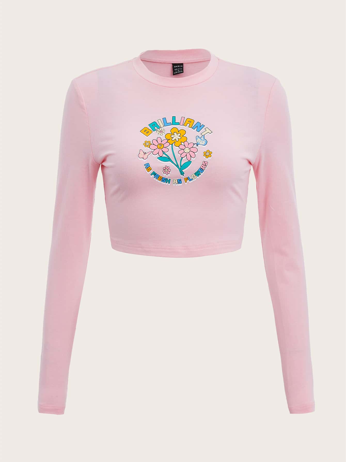 Letter & Floral Graphic Crop Tee - Baby Pink - View 1