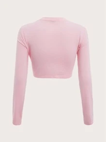 Letter & Floral Graphic Crop Tee - Baby Pink - View 2