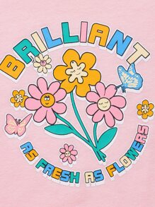 Letter & Floral Graphic Crop Tee - Baby Pink - View 3