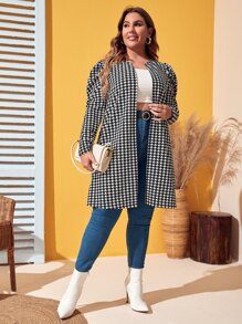 SHEIN Clasi Áo khoác cỡ lớn răng cưa Thanh lịch - Đen và trắng - Xem 3