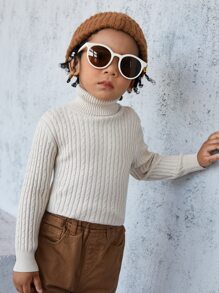 Toddler Boys Turtle Neck Cable Knit Jumper - Apricot - View 3