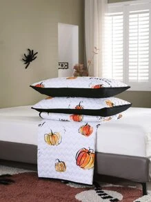 Halloween Pumpkin & Slogan Graphic Bedspread Set - Multicolor - View 2