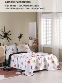 Halloween Pumpkin & Slogan Graphic Bedspread Set - Multicolor - View 3