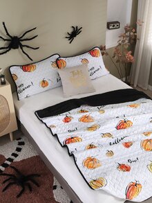 Halloween Pumpkin & Slogan Graphic Bedspread Set - Multicolor - View 8