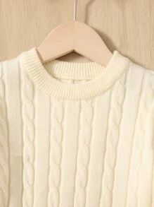 Girls Split Hem Cable Knit Jumper Dress - Apricot - View 4