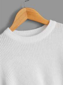 青少年女孩交叉斜口外搭不對稱毛衣 - 白色 - 查看 3