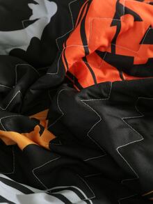 Halloween Pumpkin & Bat Print Bedspread Set - Multicolor - View 3