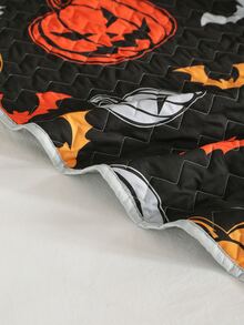 Halloween Pumpkin & Bat Print Bedspread Set - Multicolor - View 4