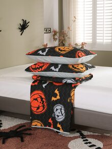 Halloween Pumpkin & Bat Print Bedspread Set - Multicolor - View 6