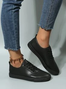 Minimalist Lace-Up Front Skate Shoes,Women's Spring, Autumn And Winter Comfortable And Breathable Anti-Slip Hiking Black Shoes Shoes Casual Sports Shoes - Black - View 2