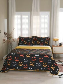 Halloween Cartoon Graphic Bedspread Set - Multicolor - View 1